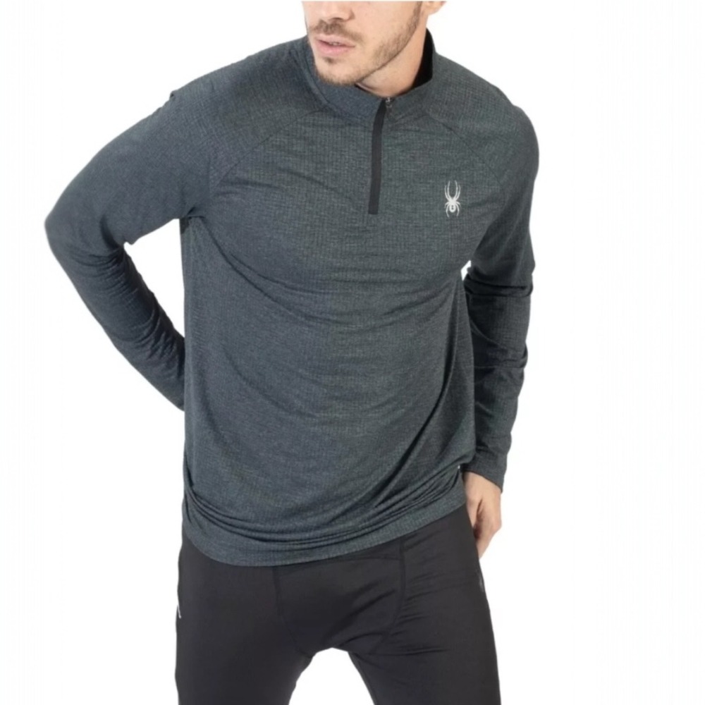 Spyder Active Mens‎ XL Gray Heathered Quarter Zip Pullover Performance Top